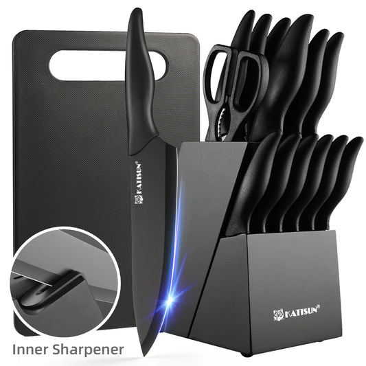 16 Pieces Carbon Steel Knife Set with Cutting Board