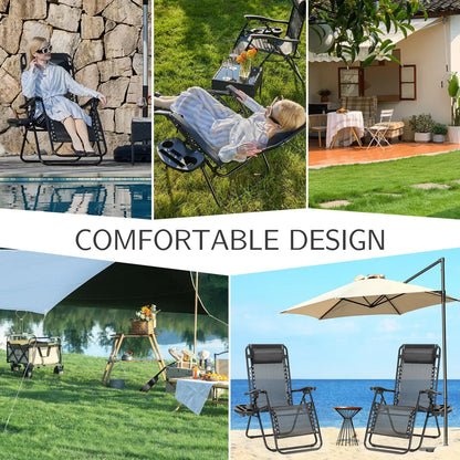 Set of 2 Zero Gravity Portable Recliner Chair with Cup Holder Trays Adjustable Pillow