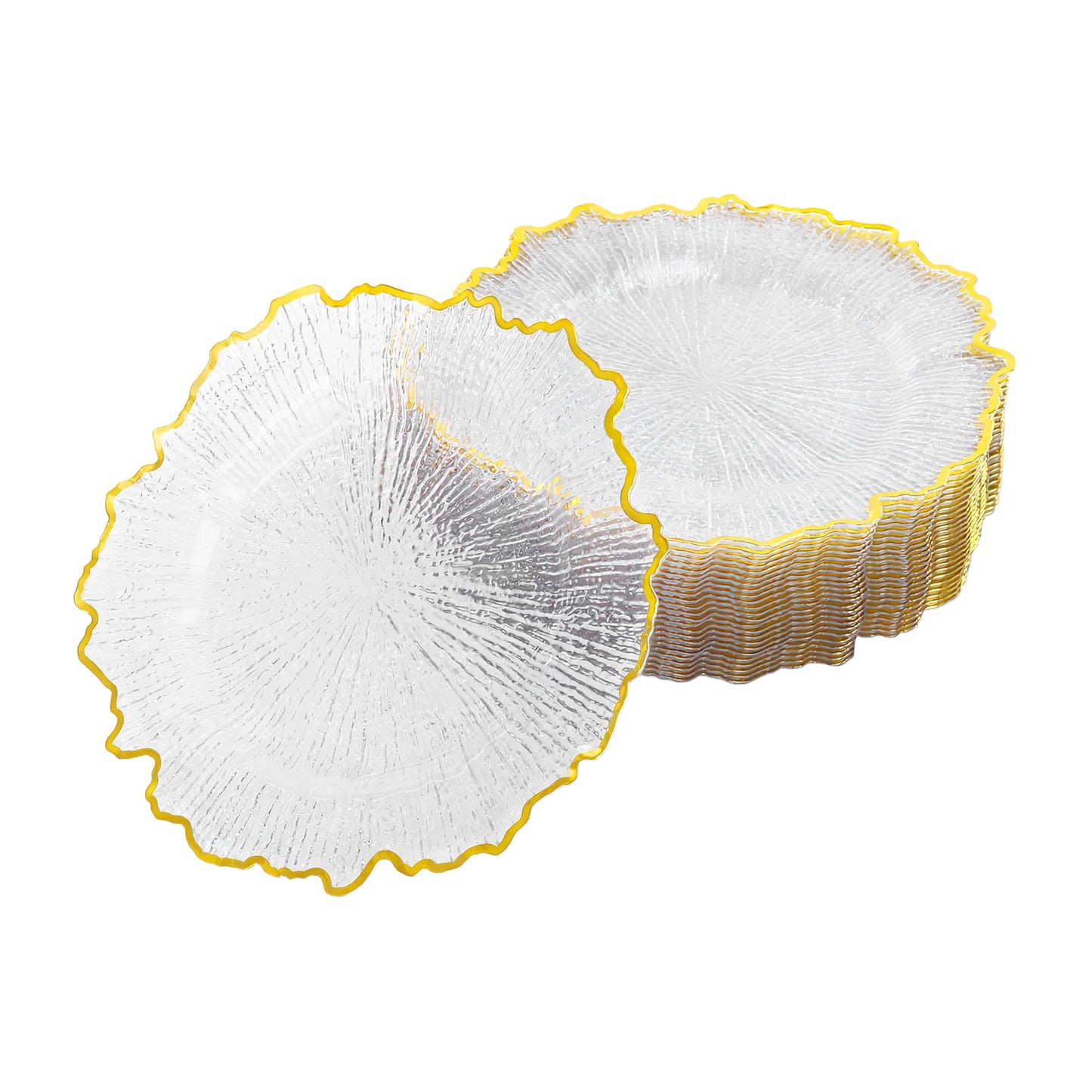 25pcs Disposable Gold Flower Shape Edged Plastic Plates