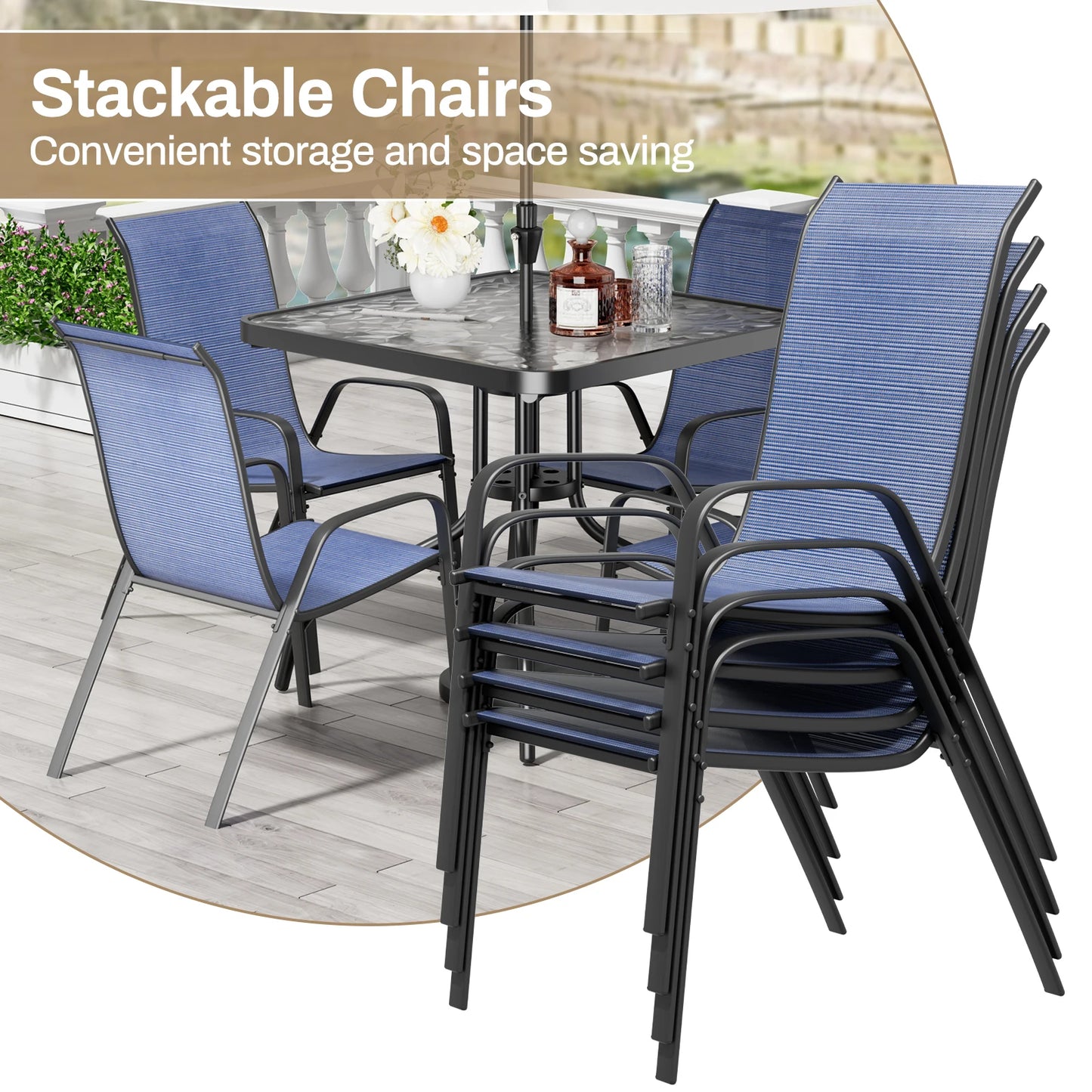 Patio Dining Set 30"x30" Table and 4 Textilene Chairs