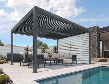 11x14ft Aluminum Louvered Pergola Adjustable Roof Shade Screen for Deck Backyard Grey Customized