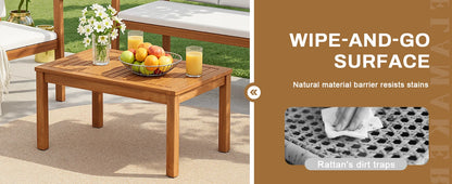 Patio Chairs 3 or 4 Piece Acacia Wood Patio Furniture with Coffee Table & Cushions