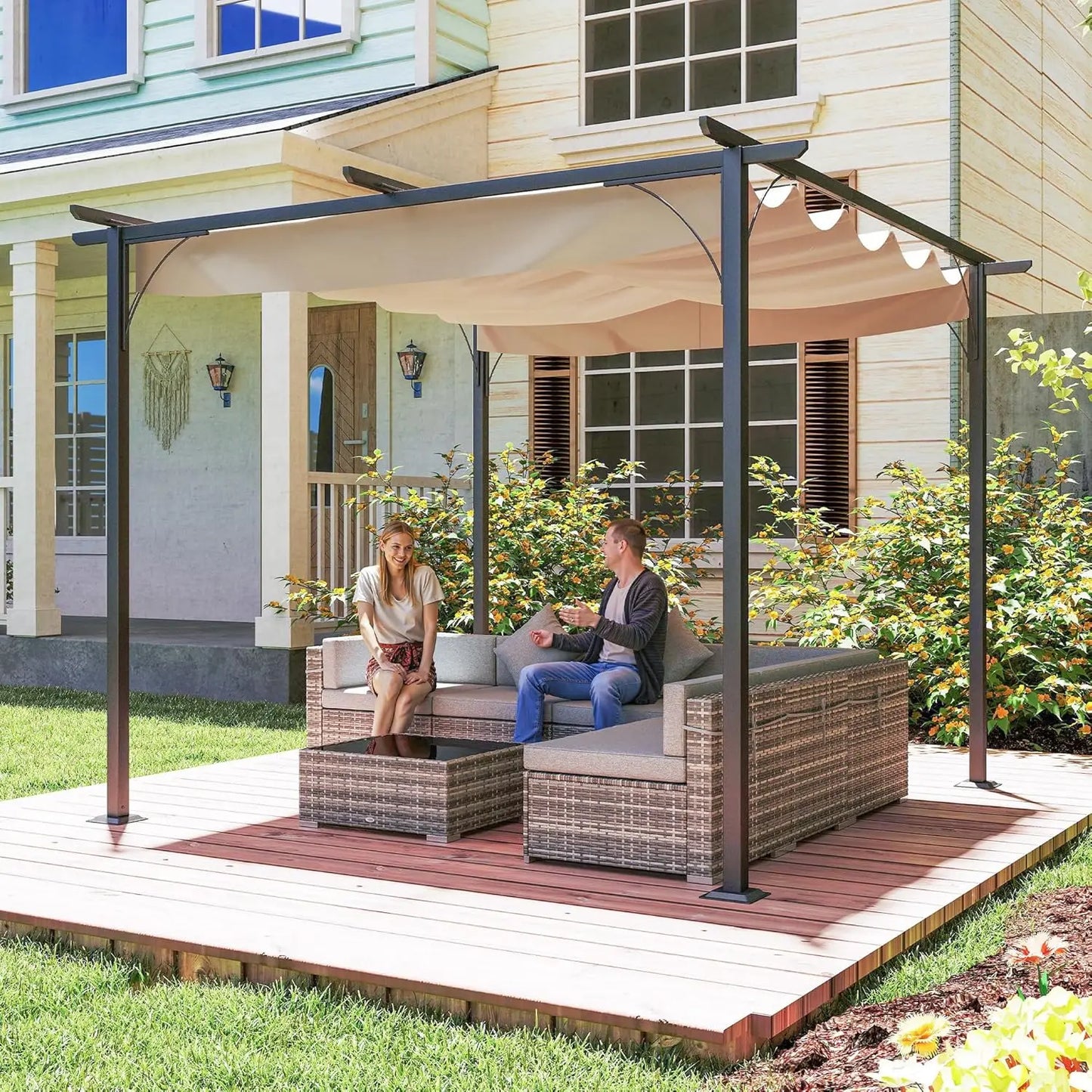 10x10ft Outdoor Retractable Pergola Canopy Metal Patio Shade Shelter for Backyard Porch Party Garden Grill Gazebo, Customized