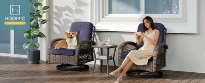 3 Pieces Patio Bisro Set, Rotating Rocking