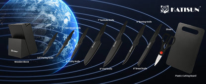 16 Pieces Carbon Steel Knife Set with Cutting Board