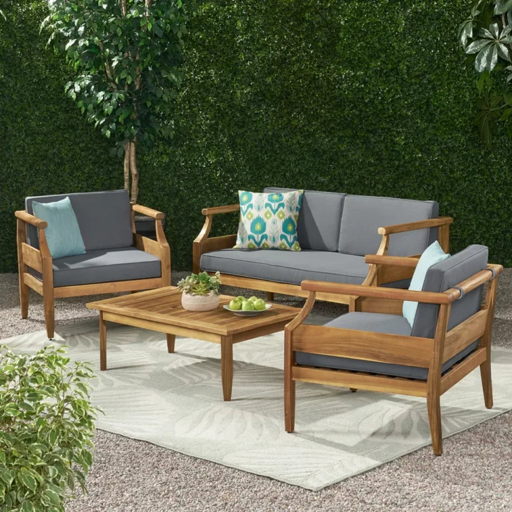 Acacia Wood Outdoor Club Chair Armchair with Water Resistant Cushion