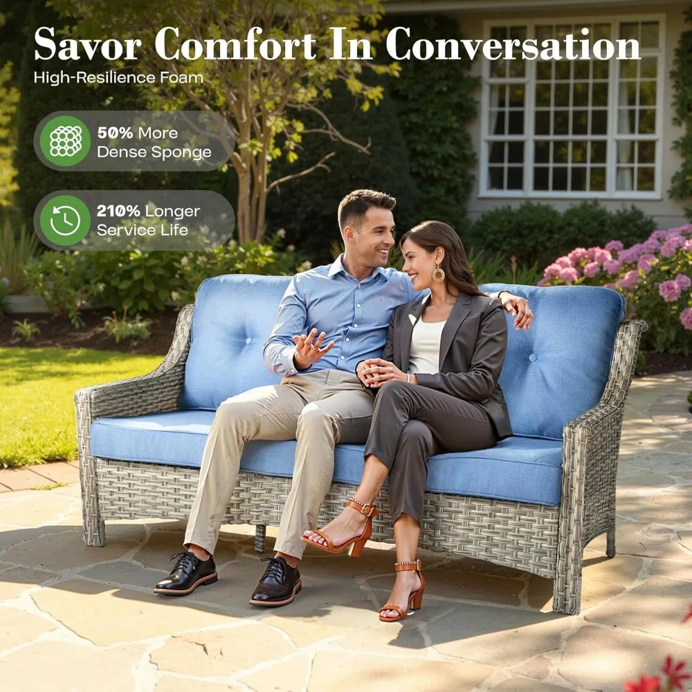 5 Piece Rattan Wicker Patio Furniture w/ 3 Seat Sofa, and Swivel Rocking Chair