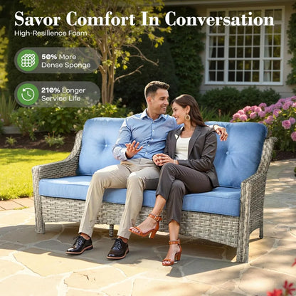 5 Piece Rattan Wicker Patio Furniture w/ 3 Seat Sofa, and Swivel Rocking Chair