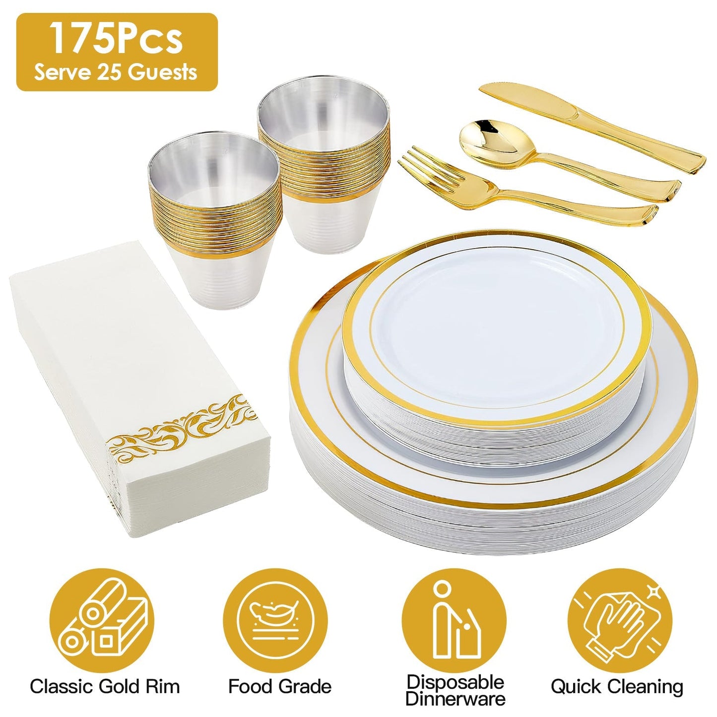 Disposable Gold Dinnerware Set