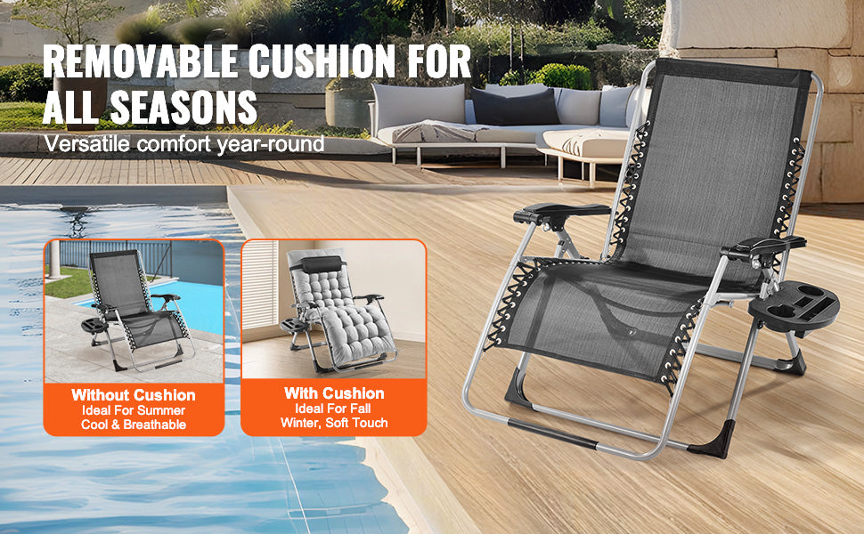 Zero Gravity Recliner Lounge Chair with Cushion, Footrest and Cupholder