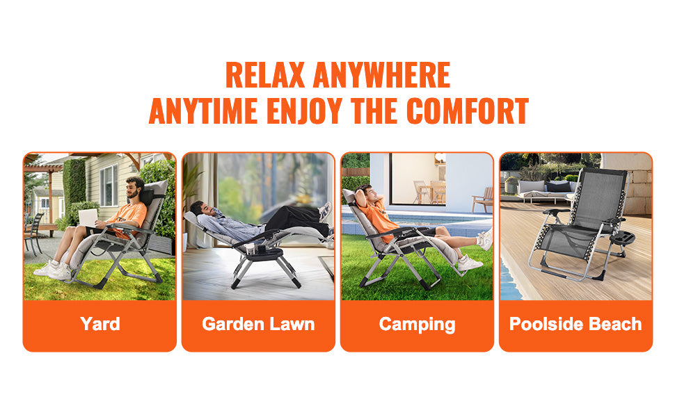 Zero Gravity Recliner Lounge Chair with Cushion, Footrest and Cupholder